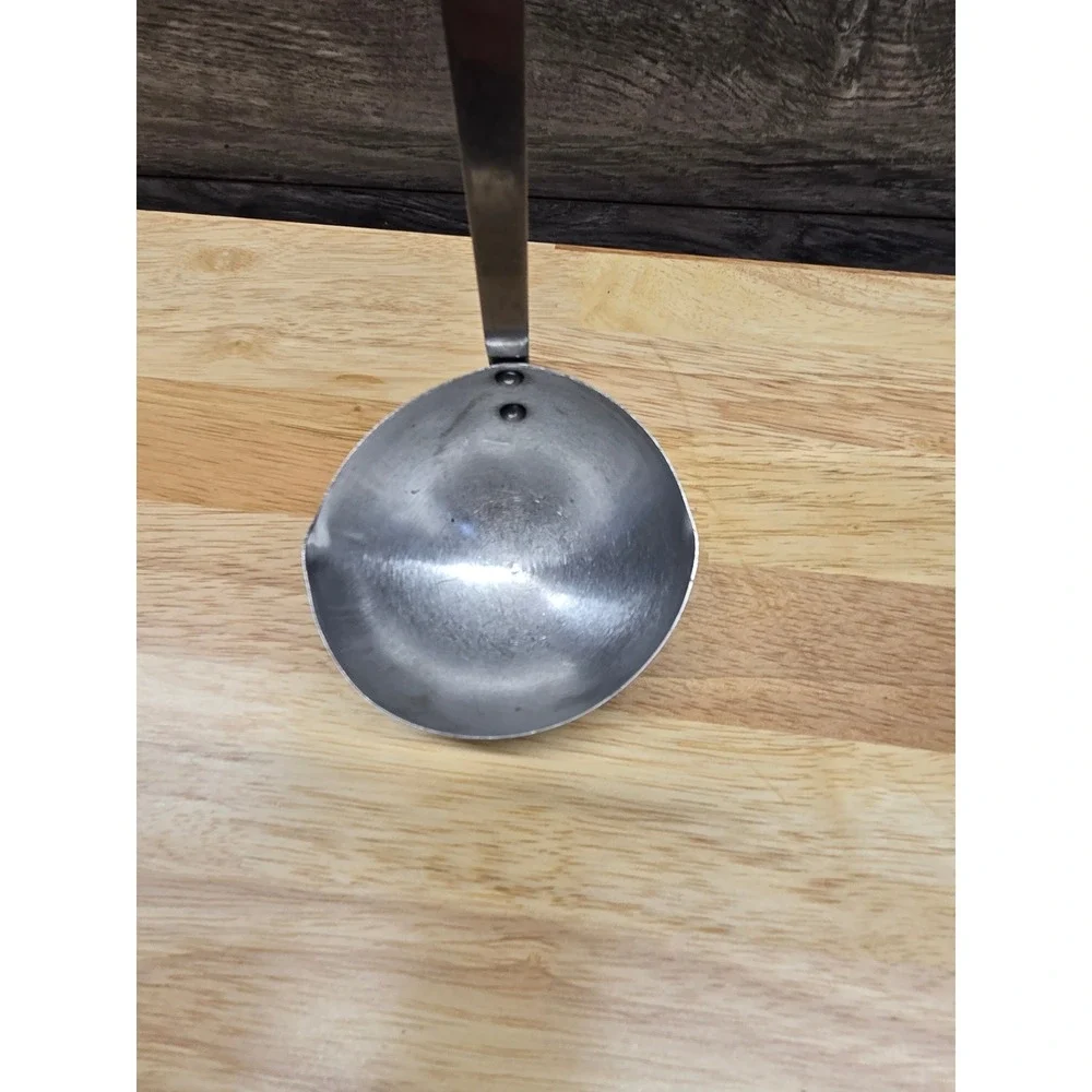 Vintage Stainless Steel Soup Ladle with Wood Handle and Pour Spout 12 Inch